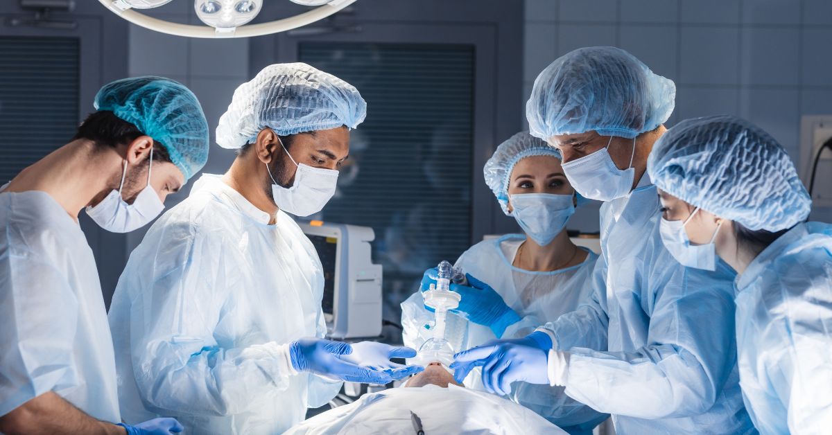 Doctors in a an operating theatre